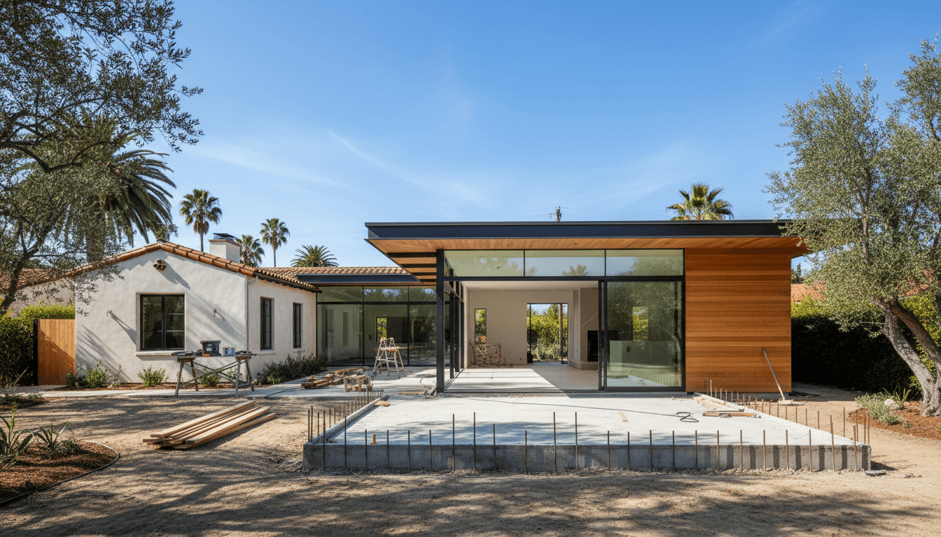 Modern home addition under construction with seamless integration and contemporary design in Los Angeles