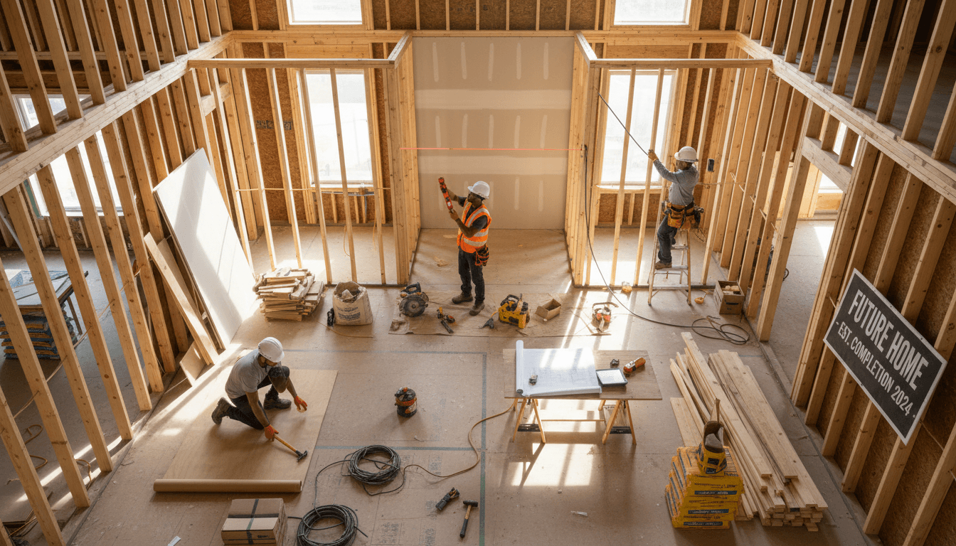 Professional construction crew working on residential remodeling project in Los Angeles