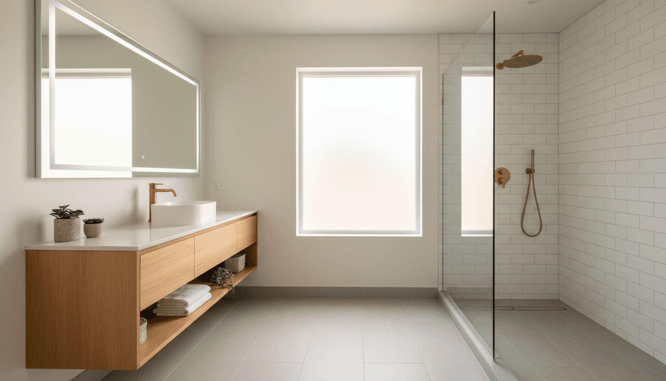 Finished bathroom renovation showing updated fixtures and tiling