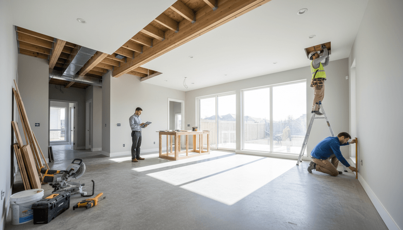 Construction team working on residential project with attention to detail
